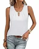 Tanmolo Damen Tank Top Ärmellos Tanktops Sommer T Shirt Basic Oberteile Blusentop Lässige Top Plissierte Bluse Weiß, M
