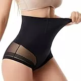 DiULi Damen Shapewear Bauchweg Unterhose, Hoher Taille Miederslip, Figurformende Tanga Unterwäsche Body Shaper, Stark Formende Unterbauch Kontrolle, Leichtes Gewebe, Schwarz M