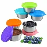 lompyeu 6 Stück Salatdressing Behälter - 50ml Auslaufsichere Bento Box Zubehör, Edelstahl Dressing Behälter mit Silikon Deckel,Mini Dosen Snackbox für Kinder,Wiederverwendbare Saucenbehälter