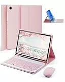 für Samsung Galaxy Tab A11+ PLUS (2025)/Tab A9+ Plus (2023) Hülle 11 Zoll mit aufladbarer kabellose Bluetooth Deutsche Zeichen Tastatur (QWERTZ) und Maus, Schlitzhülle Magnetisch Keyboard case Rosa