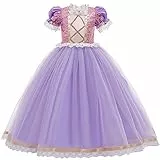 FYMNSI Kinder Prinzessin Kostüm Mädchen Karneval Fasching Cosplay Pailletten Spitze Tüll Maxikleid Halloween Geburtstag Party Ankleiden Zeremonie Hochzeit Abendkleider Lila 4-5 Jahre