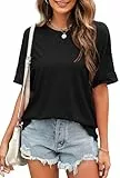 VEUNCOS T-Shirts für Damen Baumwolle Oversized Tshirt Sommer Fledermausärmel Oberteile Kurzarm Leicht Luftig Schwarz XXL