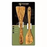 SOLTAKO Olivenholz 2er Set Kochlöffel Holz und Pfannenwender Holz handgefertigt aus Tunesien Holzkochlöffel und Holzlöffel antibakteriell hitzebeständig für beschichtete Pfannen