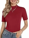 Totatuit Damen Rollkragen Pullover Kurzarm Strick Eng Mode Frühling Sommer Herbst Winter Oberteile Bequem und Stretch