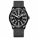 LN LENQIN Herrenuhren Analog Quarzuhren mit Nylonbändern 30M wasserdicht Armbanduhren für Männer leichte einfache Feld Uhren mit Datum (Ganz schwarz)