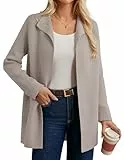 GRACE KARIN Damen Strickjacke Langarm Reverskragen Cardigan Casual Strickmantel Herbst Beige L