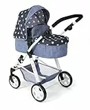 Bayer Chic 2000 - Puppenwagen Nele, 2-in-1 Kombipuppenwagen für Kinder von 3 bis 8 Jahren, Puppenkinderwagen mit umwandelbarer Babywanne, Kinderwagen für Puppen bis 50 cm Größe, Sternchen Navy