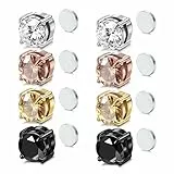 Airokiy 4 Paare Magnet Ohrringe Herren Cubic Zirkonia Magnet Ohrclips Ohne Ohrlöcher Edelstahl Clip Klipp Ohrringe 8mm Modeschmuck Set