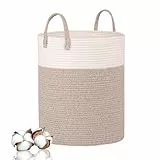 Wäschekorb Geflochten aus Baumwolle, 66L Wäschesammler Groß mit Henkel, Laundry Basket Aufbewahrungskorb Spielzeug, Korb Wäschebox für Wäschekammer Kinderzimmer Wohnzimmer Bad, 45x38cm