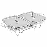 KARL HAUSMANN Wärmebehälter für Speisen mit Glaseinsatz - 4L - Teelicht Warmhalteplatte - Edelstahl Gestell und Deckel mit Griff - Speisenwärmer - Warmhaltebehälter Essen - Chafing Dish Behälter