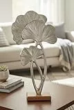 LB H&F Ginkoblatt Skulptur Dekobjekt 39cm Deko Ginko Holz Metall Silber Pflanze zum hinstellen Natur (Pflanze)