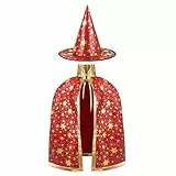 AYBUY Kinder Halloween Kostüm, Zauberer Kostüm Kinder, Wizard Cape Witch Umhang mit Hut, Kinderkostüm Hexenhut Faschingskostüm für Karneval Fasching Cosplay Junge Mädchen, Rot