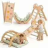 Goodevas 5-in-1 Montessori Klettergerüst Set: Indoor Kletterdreieck, Kletterbogen mit Kissen, und Rutsche für Kinder, Indoor Spielplatz 1-3 Jahre