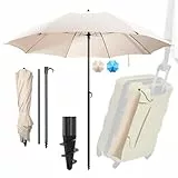 4smile Sonnenschirm Strand UPF 50+, Fb. Beige - Praktischer Reise Sonnenschirm für Koffer Ø 160 cm - Funktioneller Strandschirm klein faltbar, kompakter Strandschirm koffertauglich