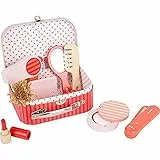 Small Foot Schmink- und Frisierkoffer Retro, aus Holz, umfangreiches Beauty-Spiel-Set, ab 3 Jahren, 11776