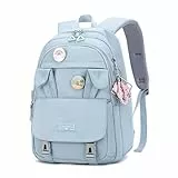Myyunhx Rucksack für Mädchen Mit Großer Kapazität - Kaninchenohren Kawaii Schultasche für Kinder - Süßer Primärer Mittelschule Rucksack Mit Cartoonnadel (Blau)