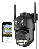 Reobiux Überwachungskamera Aussen,Mit Dual-Objektiv 6MP,2.4/5Ghz WLAN,Kamera Überwachung Aussen,360° PTZ,Ethernet,Farb-Nachtsicht,Zwei-Wege-Audio,Sirenenalarm,Kabel für Garage/Garten/haustür,IP66