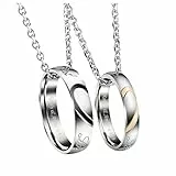 JSDDE Personalisierte Kette mit Text Gravur Pärchen Kette Damen Herren Ringe Anhänger mit Puzzle Herz-Muster Partnerketten Freundschaftsketten Schmuck für Paare Liebhaber