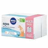 NIVEA Baby AQUA Feuchttücher, Baby Feuchttücher zur sanften Reinigung empfindlicher Haut, hypoallergene und parfümfreie Feuchttücher für Babys mit 99% Wasser (4 x 57 Stück)