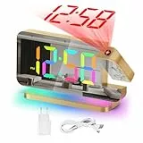 Sukeen Projektionswecker, 18,8 cm, LED-Spiegel-Digitaluhr, großes Display, mit 180° drehbarem Projektor, RGB-Nachtlicht, USB-C-Anschluss, automatischer Dimmer, Schreibtischuhr für schwere Schläfer
