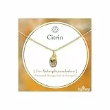 Bixorp Citrin Edelstein Kette Damen - Rohstein Halskette - Chakra Schmuck aus Edelstahl mit 18K Goldplattierung - 36 cm + 8 cm verstellbar
