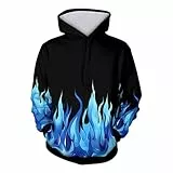 Winterpullover Damen Warm Hoodie Damen & Herren, Unisex Sweatshirt – Oversize Unisex Kapuzenpullover mit Flammen‑Print, Streetwear & Casual, Kängurutasche, Langarm für Alltag & Freizeit Blau