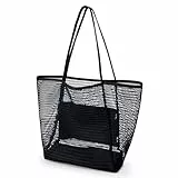 benpen Große Strandtasche Damen Xl Familie,Beach Bags For Women,Netztasche Strand Mit Reißverschluss Innentasche,Faltbare Leichte Mesh Strandtasche Korb,Badetasche Klein,Shopper für Frauen