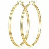 RANKEEF 3 mm Breit Ohrringe Creolen Gold für Damen Hypoallergene Sterling Silber Post Goldene Creole Damen Leichte 14K Vergoldete Ohrringe Gold Creolen Groß