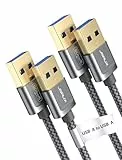 JSAUX USB 3.0 Kabel [2 Stück 1M+2M], USB A Stecker auf A Stecker Nylon Verbindungskabel, 5Gbps Super Speed, kompatibel mit HDD, DVD, Drucker, Kameras, Festplattengehäusen, Laptop usw (Grau)