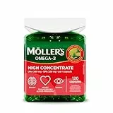 Moller’s ® | High Concentrate | Omega-3 | Premium-Fischöl | Hochdosiert bis zu 3360 mg EPA+DHA pro Tagesdosis | in Triglyceridform | für Gehirn, Sehkraft, Herz, Blutdruck | 120 Weichkapseln