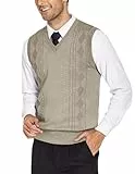 COOFANDY Pullunder Herren V-Ausschnitt Ärmellose Pullover Regular Fit Strickweste Business Pullunder Winter Sweater Weste Vest Khaki XXL