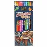 Depesche 13530 Dino World - Buntstifte Set mit 10 Farben im Etui, inkl. Radierer-Topper auf jedem Stift, zum Ausmalen in der Schule und Freizeit
