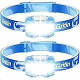 Gritin Stirnlampe LED, Superhell Kopflampe mit 3 Modi, IPX5 Wasserdichte Leichtgewichtige Mini Stirnlampe fürs Laufen, Campen, Joggen, Angeln, 2 Stück -Royalblaue
