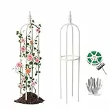 Garden Obelisk Rankhilfe für Kletterpflanzen, 60 90 120 150 180cm witterungsbeständige Metall-Pflanzenstütze mit Kunststoffbeschichtung, Rosen Rankgitter Rankturm für Tomaten Gurken(Weiß,20x150cm)