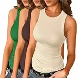 YGOODM Tops Damen, 3er Tank Top Sexy Tshirt Ärmellose Rundhalsausschnitt Sommer Oberteile Basic Camisole