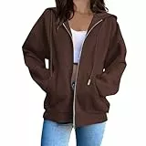 Winterjacke Damen Fleecejacke Damen Rabatt Bequemes Und Einfaches Herbst-hoodie Einfarbiges Jacke mit Reißverschluss Langen Ärmeln Taschen mit Kordelzug großes Freizeit-Sweatshirt für Arbeit Sport