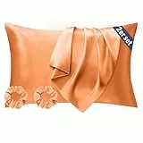 Seiwohl Satin Kissenbezug 40 x 80 2er Set, Weich wie Seidenkissenbezug Silk Pillowcase, Vegane Seide Kopfkissenbezug Kissenhülle Seidenkopfkissen für Haar und Haut mit 2 Haargummis, Orange