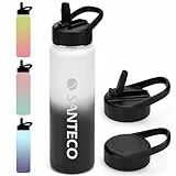 SANTECO Thermosflasche mit Strohhalm, Trinkflasche Edelstahl 710ml BPA-Frei mit Deckeln, Wasserflasche Farbverlauf isolierflasche Spülmaschinenfest für Reisen Camping Schwarz Weiß