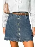 CUPSHE Damen Mini Jeans Rock Hohe Taille Gewelltem Saum Minirock Lässiger Jeansrock mit Taschen Hellblau L