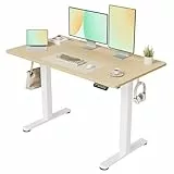 Claiks Schreibtisch Höhenverstellbar Elektrisch, Höhenverstellbarer Schreibtisch 120x60 cm, Standing Height Adjustable Desk, Weiß Gestell/Beige Oberfläche