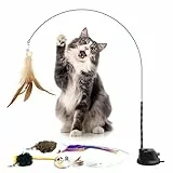 UNOSEKS 7 Stück Katzenspielzeug Angel, Katzenangel mit Saugnapf & Federn, Interaktives Katzenspielzeug zur Selbstbeschäftigung, Spielzeug für Katzen Intelligenzspielzeug (Kitten & Adult)
