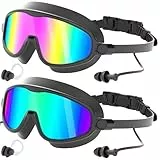 COOLOO Schwimmbrille für Herren Damen 2 Stück, Weitblick Schwimmbrille Erwachsene ohne Leckage mit Ohrstöpseln, Anti-Beschlag & Anti-UV Taucherbrille für Jugendliche