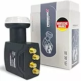 Premium X Deluxe Quad LNB – 4-Fach LNC Kopf mit LTE-Filter – SAT PLL Technik – 4 Teilnehmer – Digital UHD 4K 8K Full HD 3D – vergoldete Kontakte - Wetterschutz – Schwarz