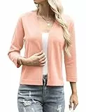 Aottori Strickjacke Damen Kurz Elegant Bolero Festlich Cardigan Kurze Jacke Bolerojacke 3/4 Ärmel Leichte Sommerjacke Kurzjacke Jäckchen für Abendkleider Hellrosa S