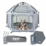 PETY Laufstall Set für Hunde - 150 x 100 cm mobiles Hundezelt mit Tragetasche, UV-Dach und Bodenmatte - Outdoor und Indoor Tiergehege - Hunde Reisezubehör für Camping – Anthrazit