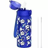 Goppus 550ml/18oz Kinder isolierte Wasserflasche mit Strohhalm Doppelwandige Edelstahl Kinderflasche Vakuum isoliert Stahl Metall auslaufsicher Trinkflasche Kleinkind Thermosflasche BPA-frei