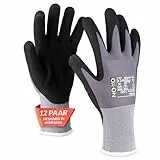 OX-ON FLEXIBLE SUPREME 1600 Arbeitshandschuhe Gr.8 I 12 Paar atmungsaktive Schutzhandschuhe mit Nitrilbeschichtung I Graue Mechanikerhandschuhe mit hohem Tastgefühl & Grip I EN Zertifizierung