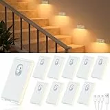 WILLED 10 Stück Nachtlicht mit Bewegungsmelder in Weiß, 500mAh Akku (2 Monate Laufzeit), 2700K Warmweißes LED Treppenbeleuchtung für Innen, Flur, Schlafzimmer - Inkl. 3-in-1 USB-C Kabel