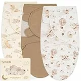 Yukkidds Pucksack Baby 0-3 Monate 100% Baumwolle Pucktuch Baby Swaddle Weiches Atmungsaktives Puck Schlafsack für Neugeborene Junge Mädchen 3er Pack Brauner Ballon