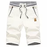 Tansozer Kurze Hosen Herren Shorts Herren Sommer Chino Gummizug weiß XL